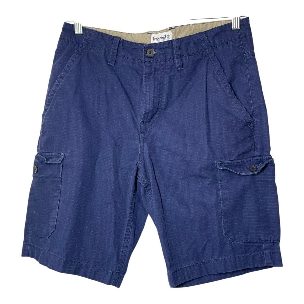 Timberland Mens Cargo Shorts Navy Blue Size 32 Classic 100% Cotton 10" Inseam